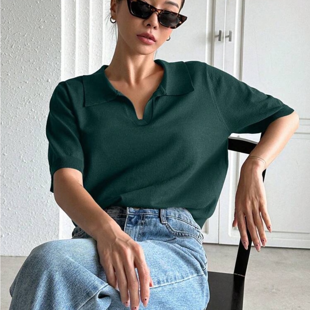 Women's Green Polo Top
